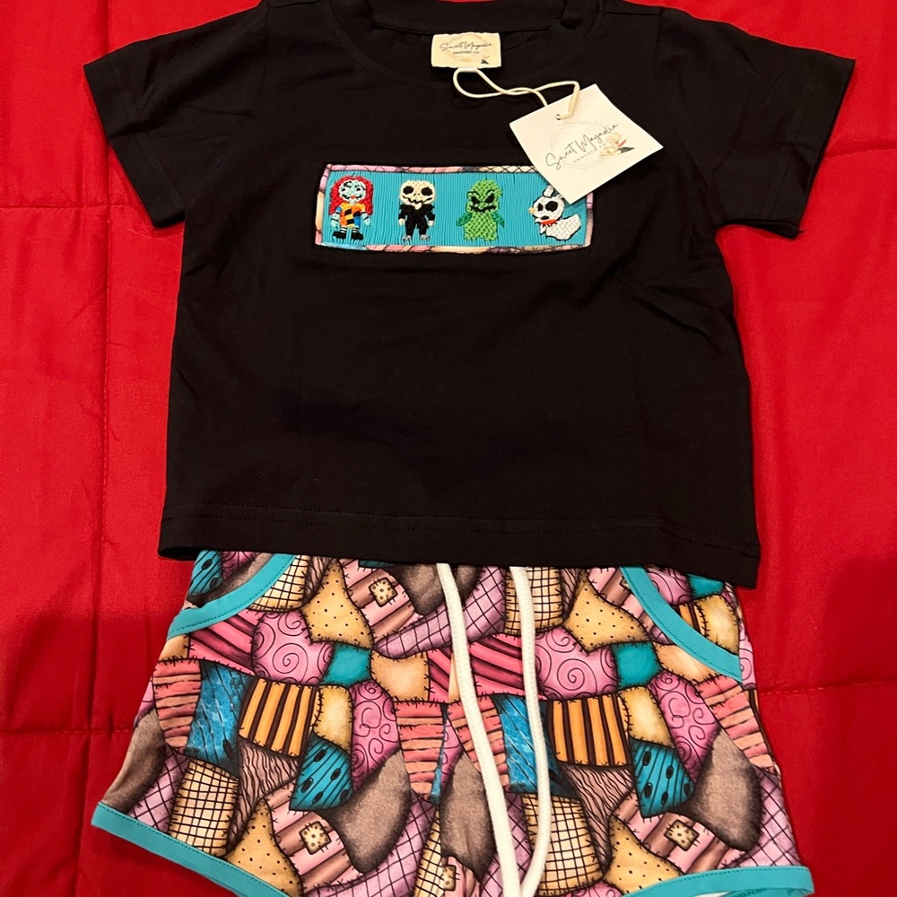 Sweet Magnolia Halloween Black smocked Tee